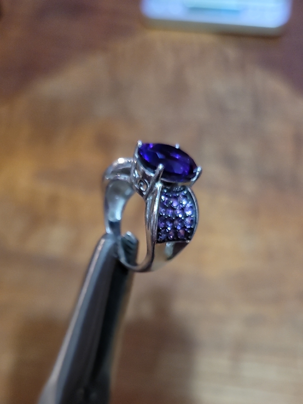 Sterling Silver Purple Amethyst Statement Ring. Size 5.5